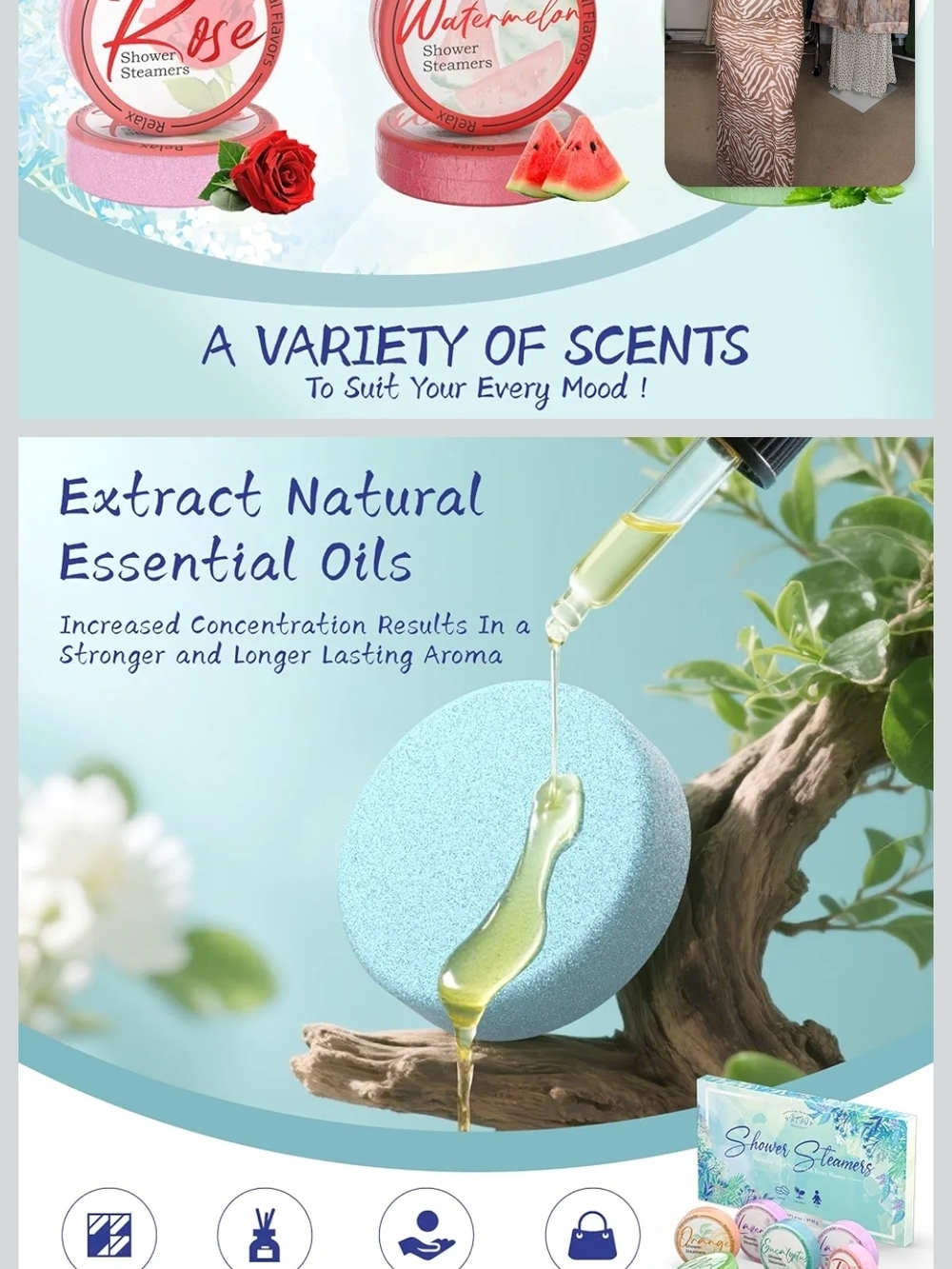 Shower Steamers Variety Pack - Lavender, Eucalyptus, Mint, Orange, Rose - Picture 3 of 4